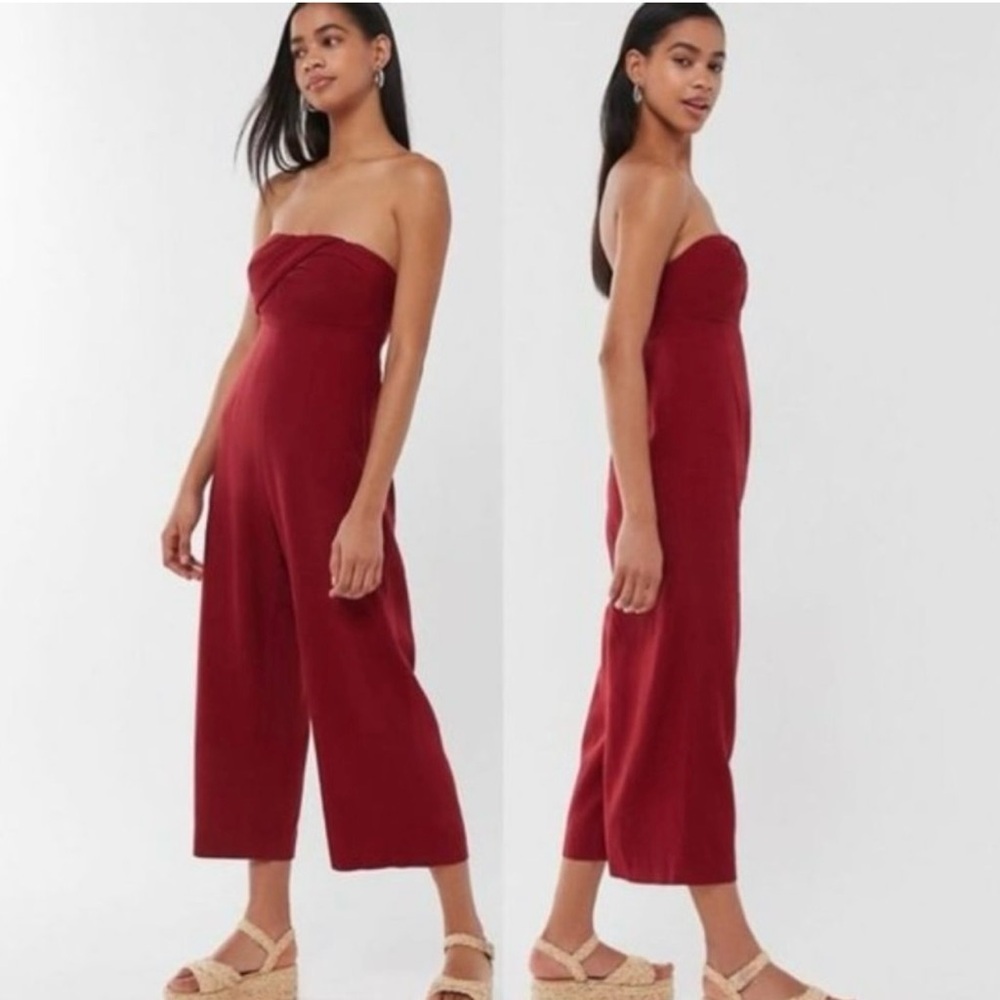 Urban Outfitters Burgundy Strapless Jumpsuit